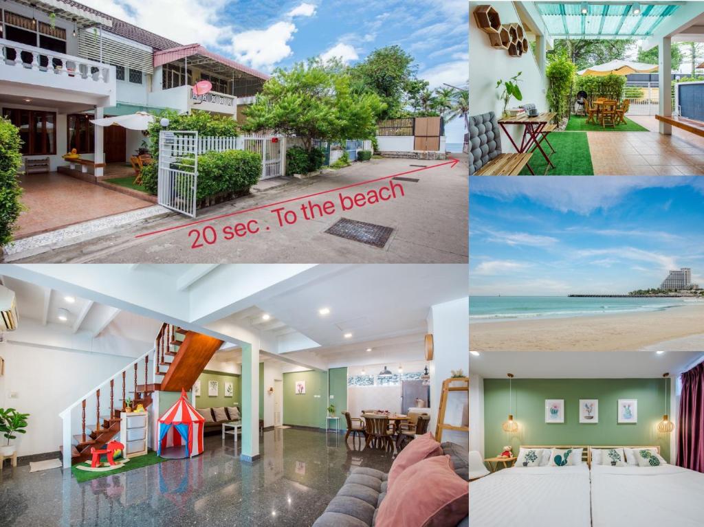 a collage of photos of a house at White beach house Hua hin 20 second to the beach in Hua Hin