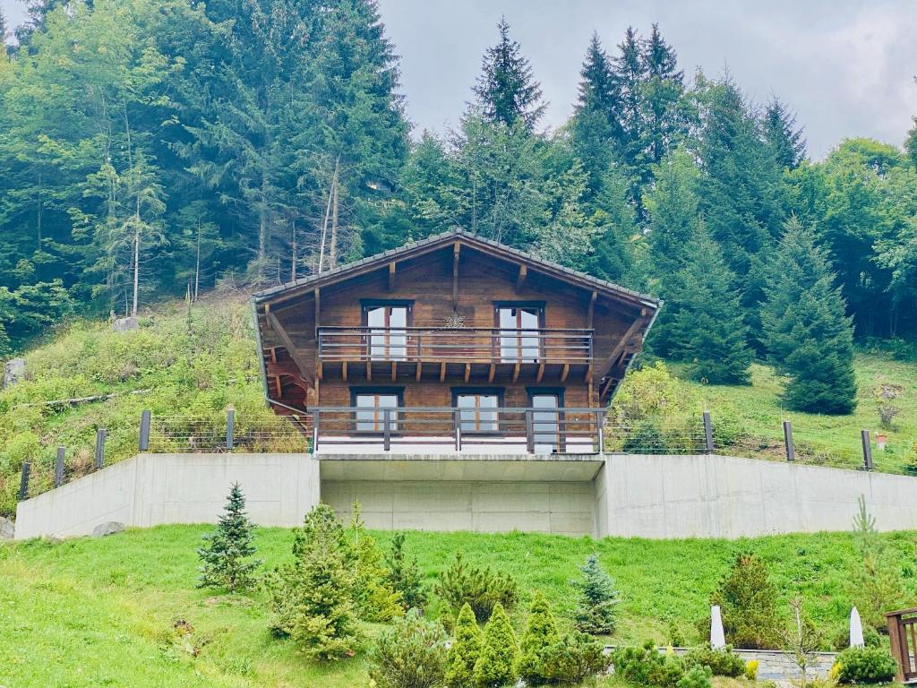 una casa de madera en la cima de una colina en Chalet Le Jeuna, en Morgins