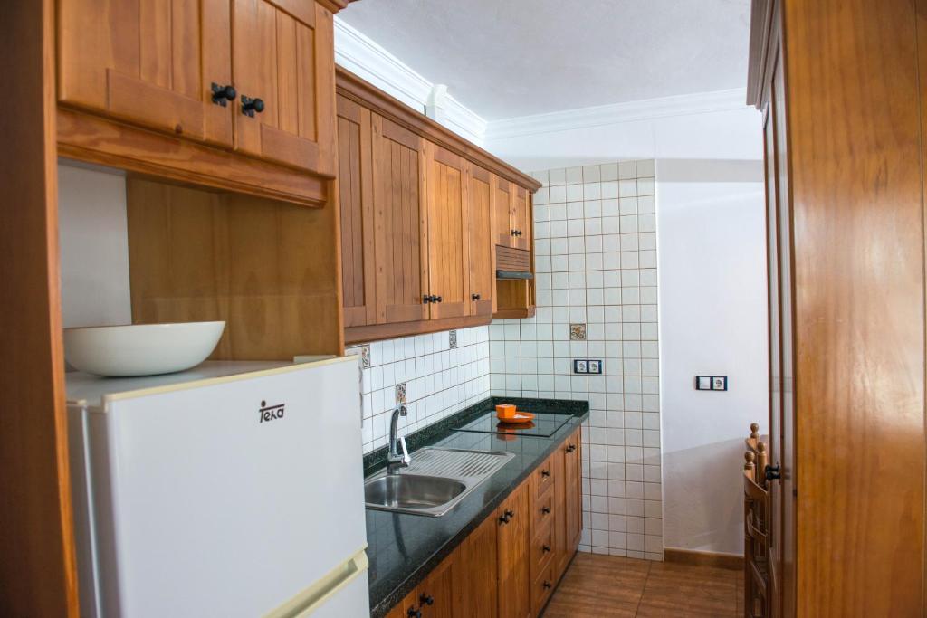 Kuchyň nebo kuchyňský kout v ubytování Apartamentos La Palmera