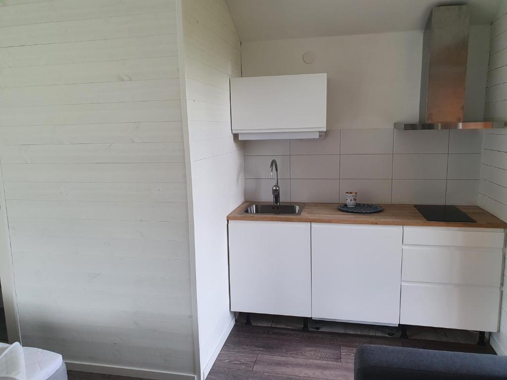 Kuchyň nebo kuchyňský kout v ubytování Skogsbäckens stugby AB