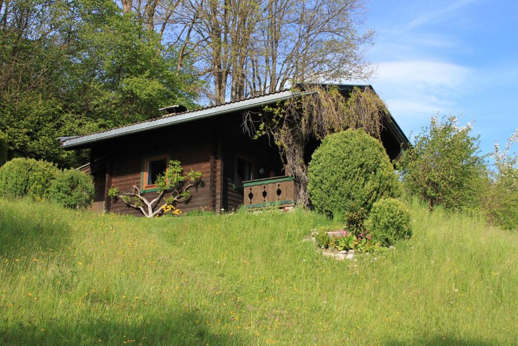 a house with a grass roof on a hill at Sonnbergchalet Islitzer in Uttendorf