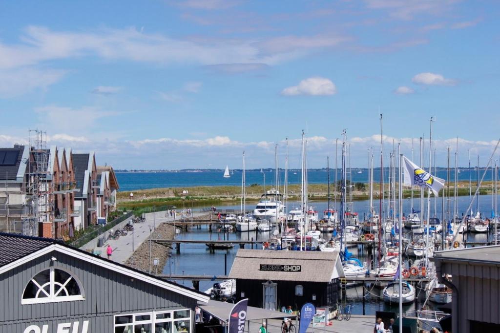 a group of boats docked at a marina at Ostsee - Appartement Nr 20 "Oberdeck" im Strand Resort in Heiligenhafen