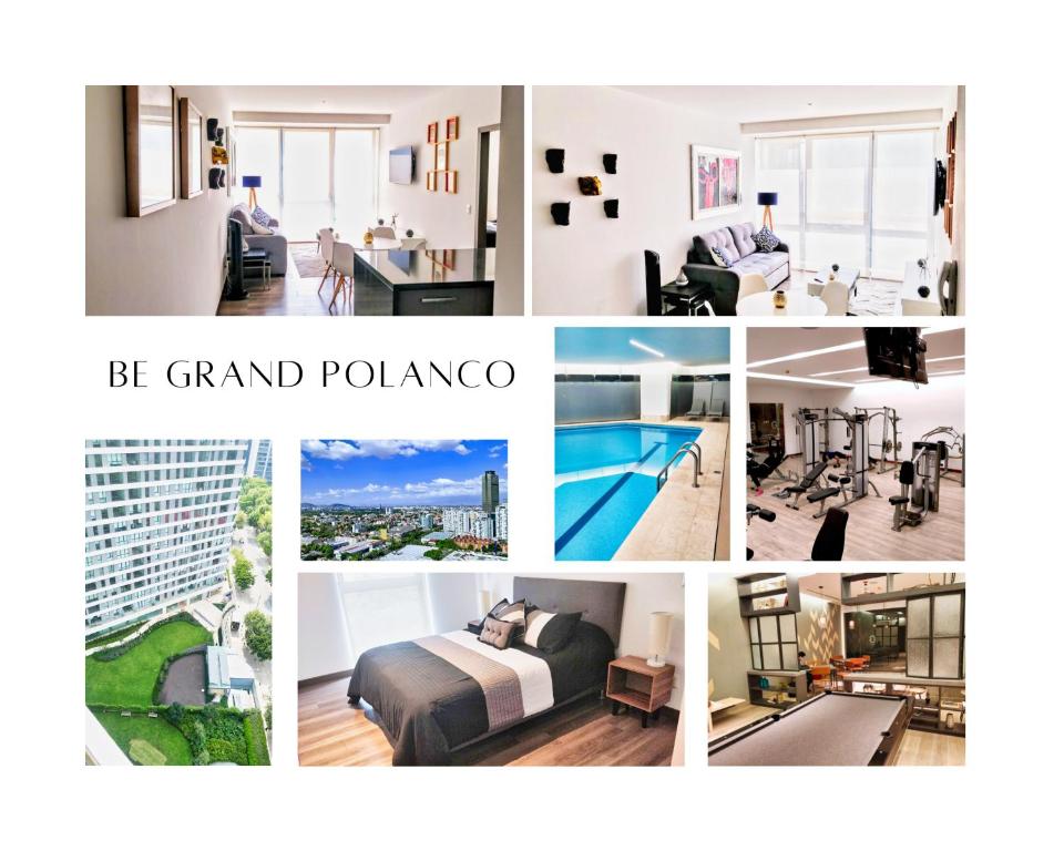 un collage de fotos de una habitación de hotel en Minimalistic and modern decore 1B apartment Polanco, en Ciudad de México