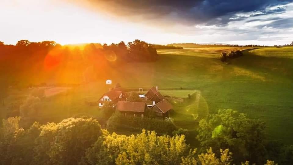 an aerial view of a house in a field at Naruby Ubytování in Mařov u Úpice