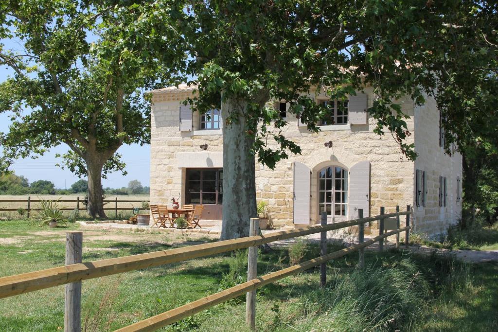 an old stone house with a tree in front of it at Le Mazet De Jean in Le Cailar