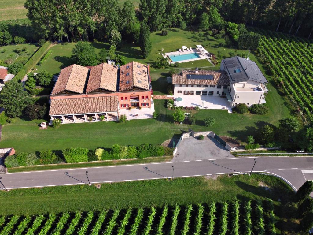 an aerial view of a house in a vineyard at Agriturismo Villa Almè in Cornarè