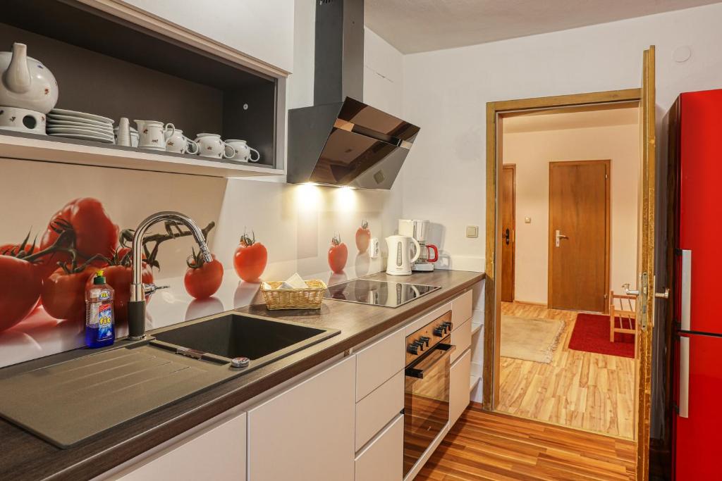 Kuchyň nebo kuchyňský kout v ubytování Zum Senn - Hotel Garni