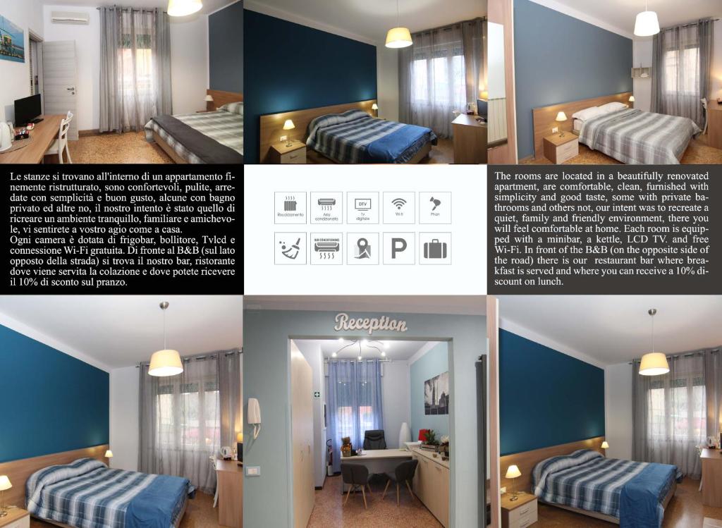 un collage de cuatro fotos de un dormitorio en Bed and Breakfast Sognando Verso La Torre, en Pisa
