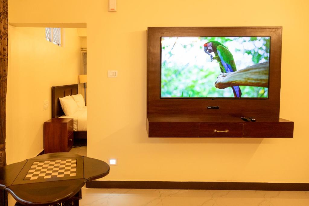 TV a/nebo společenská místnost v ubytování Aakash Rooms and Cottages,
