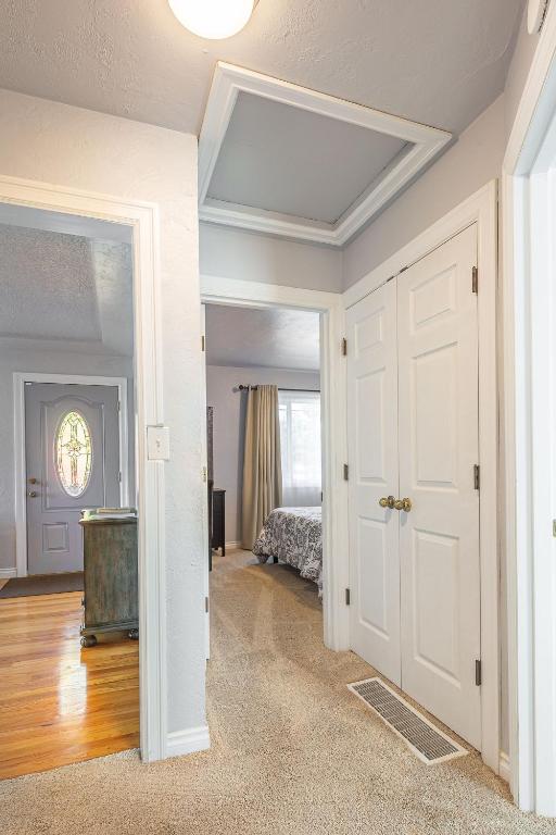 a bedroom with a bed and a white door at Duplex in Alberta Art District in Portland