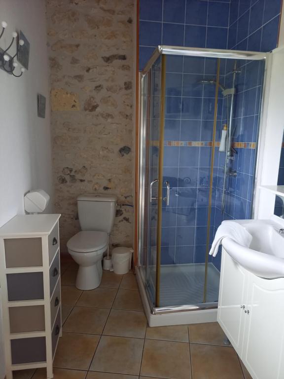 a bathroom with a shower and a toilet and a sink at La charentaise ch d&#39;hôtes ,Studio in Chérac