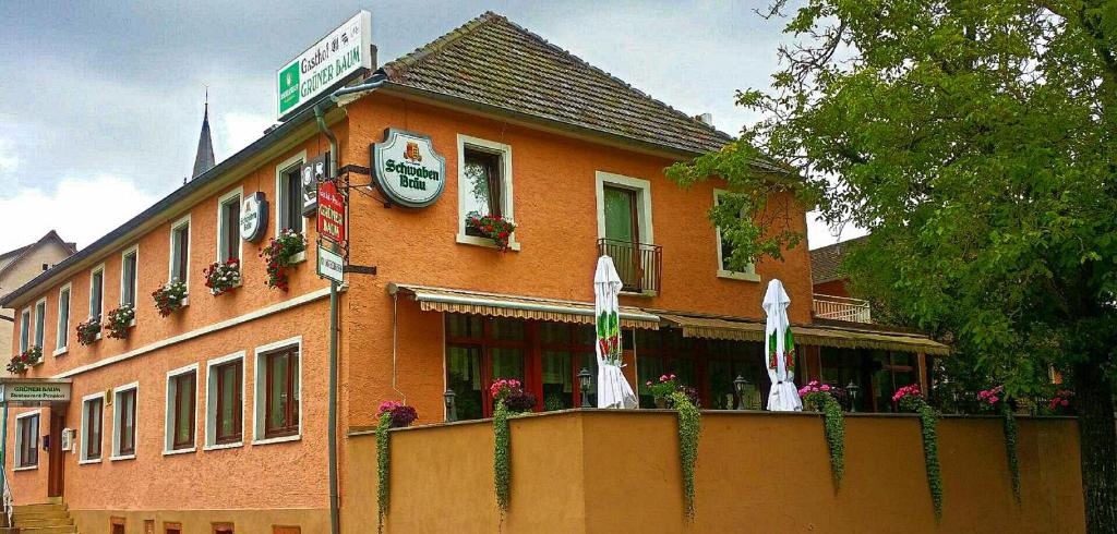 a building with umbrellas in front of it at Grüner Baum in Neckargerach