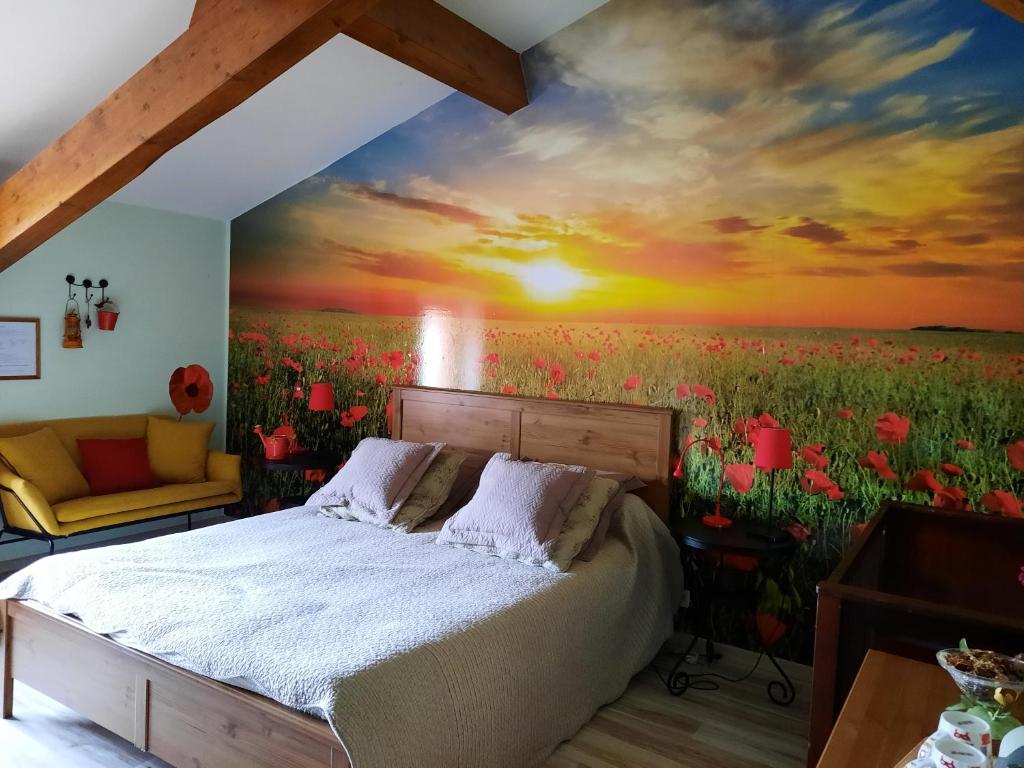 Postel nebo postele na pokoji v ubytování Chambre d'Hôtes Le Moulin d'Encor