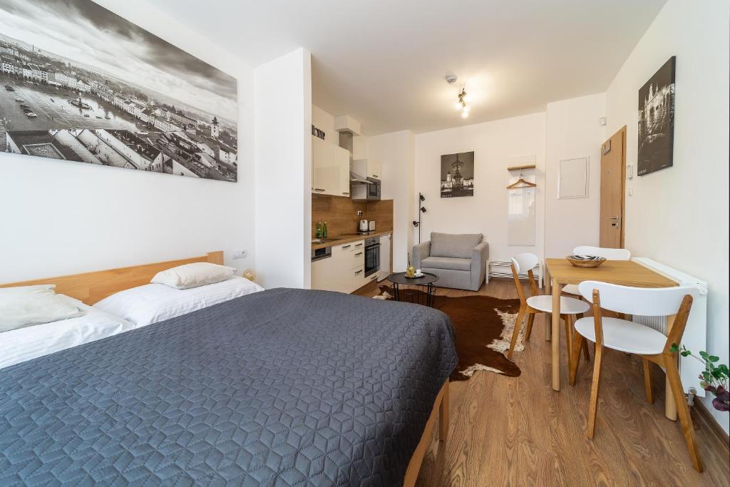 Postel nebo postele na pokoji v ubytování Aviatik apartments