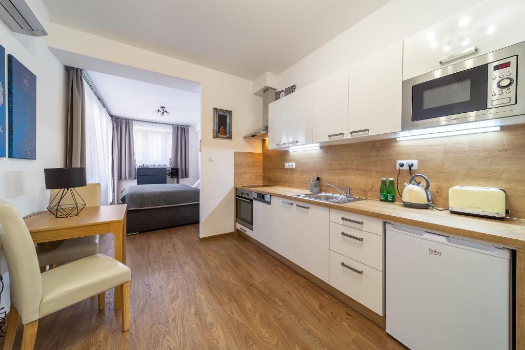 Kuchyň nebo kuchyňský kout v ubytování Aviatik apartments