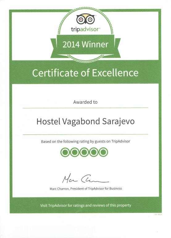 Certifikát, hodnocení, plakát nebo jiný dokument vystavený v ubytování Hostel Vagabond