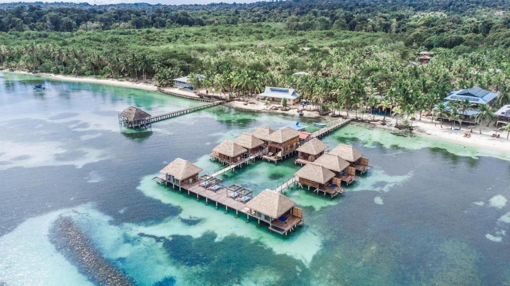 an aerial view of a resort in the water at Azul Over-the-Water Resort in Bocas Town