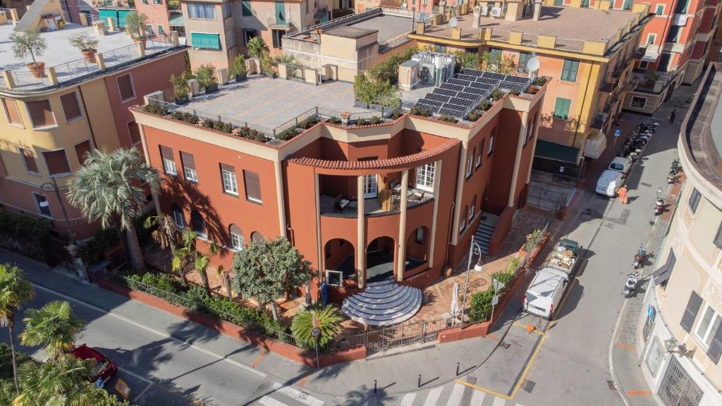 an overhead view of a house with solar panels on the roof at Hotel Villa Alberti Portofino Land in Santa Margherita Ligure