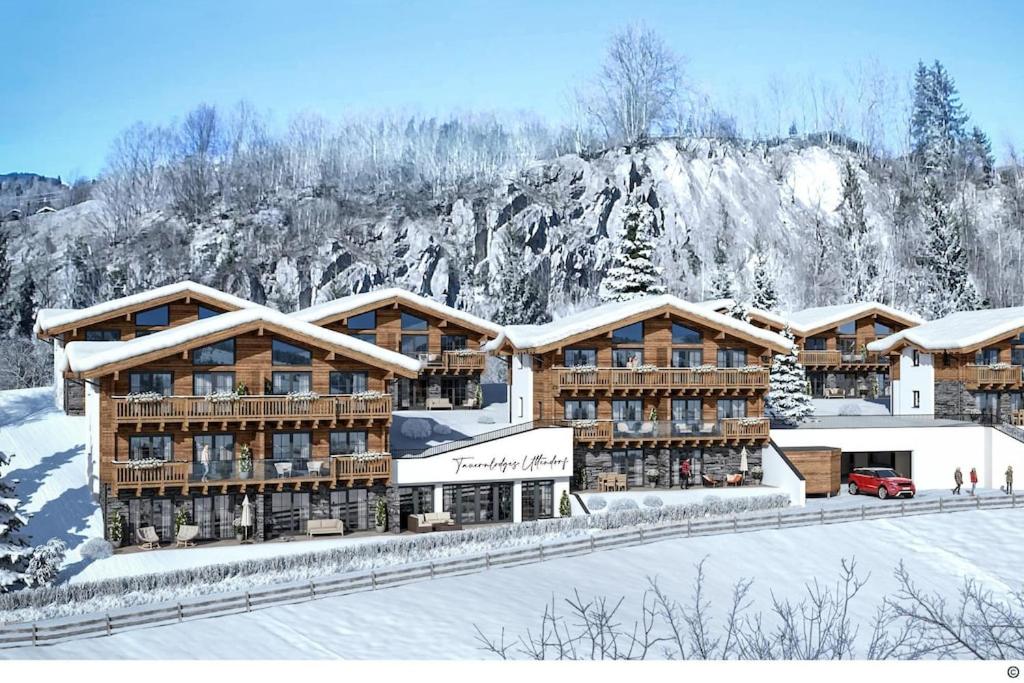 a rendering of a ski lodge in the snow at Holiday home in Uttendorf in the mountains in Uttendorf