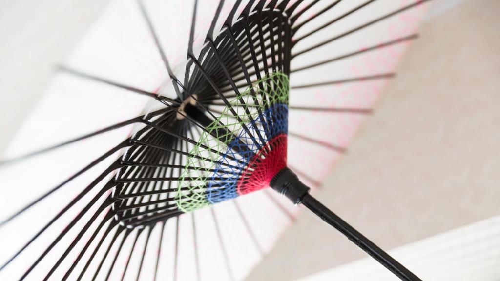 a colorful umbrella hanging from a ceiling at Kyoto Inn Gion The Second in Kyoto