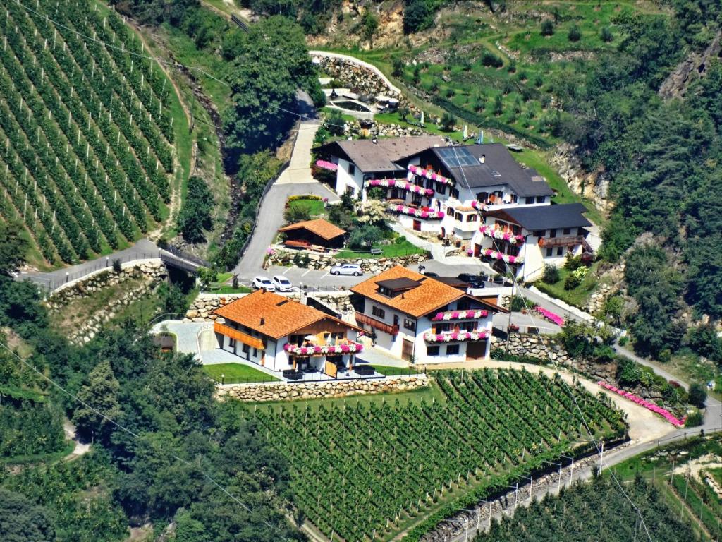 uma vista aérea de uma propriedade numa vinha em Residence Blumenthalerhof em Lagundo
