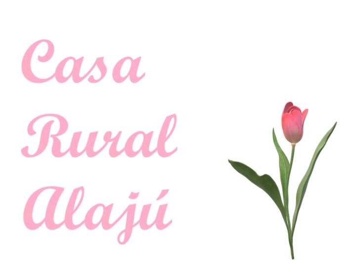 un tulipán rosa sobre fondo blanco con las palabras Casa rural alila en CASA RURAL ALAJÚ, en Villalba de la Sierra