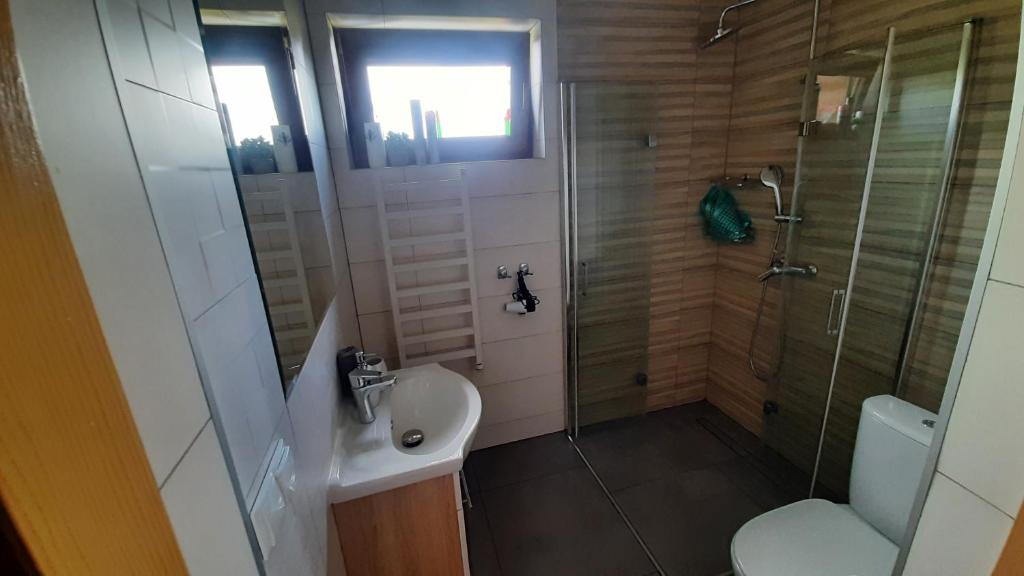 Kúpeľňa v ubytovaní Podhalańskie Domki u Magdusi i Marcina z Jacuzzi