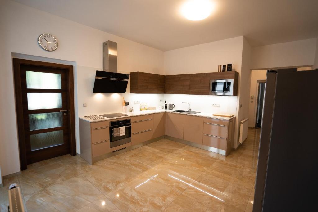 Kuchyň nebo kuchyňský kout v ubytování Black Field Apartment