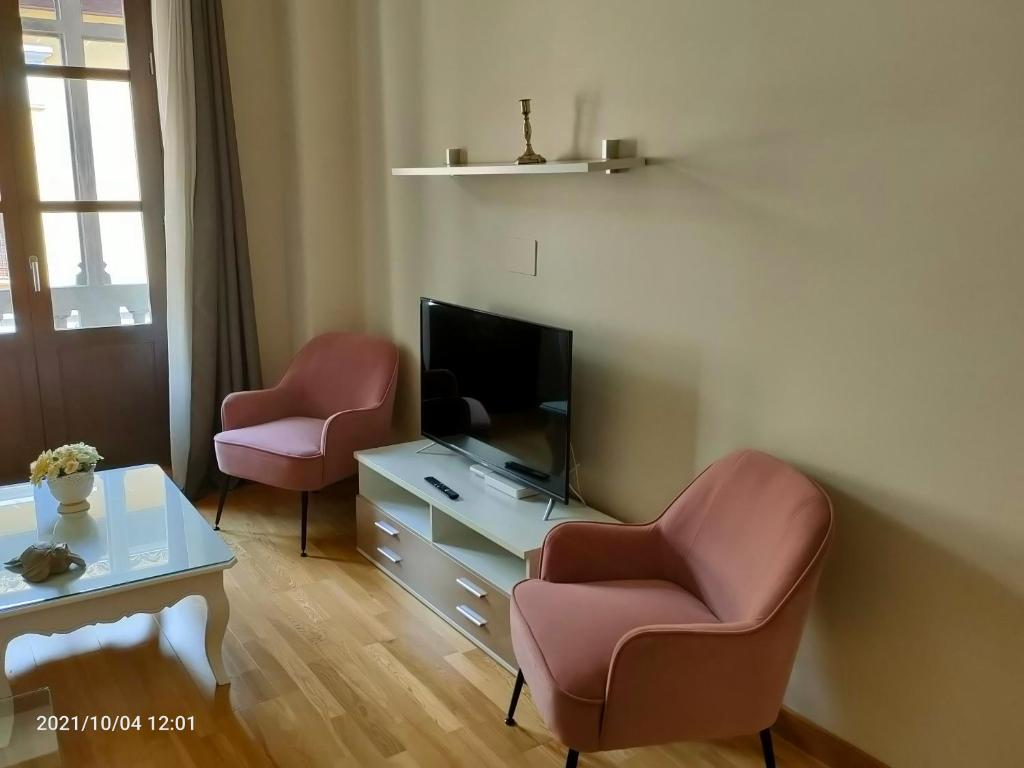 Televízia a/alebo spoločenská miestnosť v ubytovaní Apartamento Nueva del Santísimo