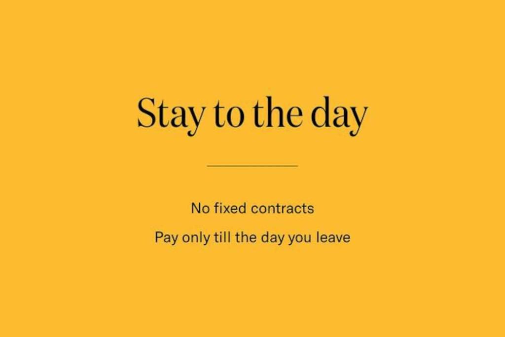 a yellow sign that says stay to the day no fixed contracts pay only till at Larger Groups Apartment with Garden and Parking in London