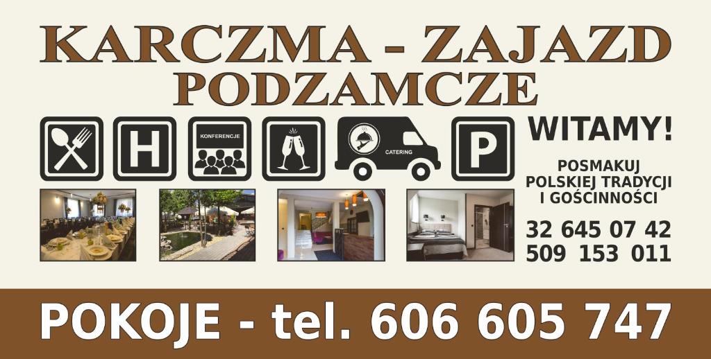 un poster per uno spettacolo di auto con la foto di una camera di Zajazd Podzamcze a Olkusz