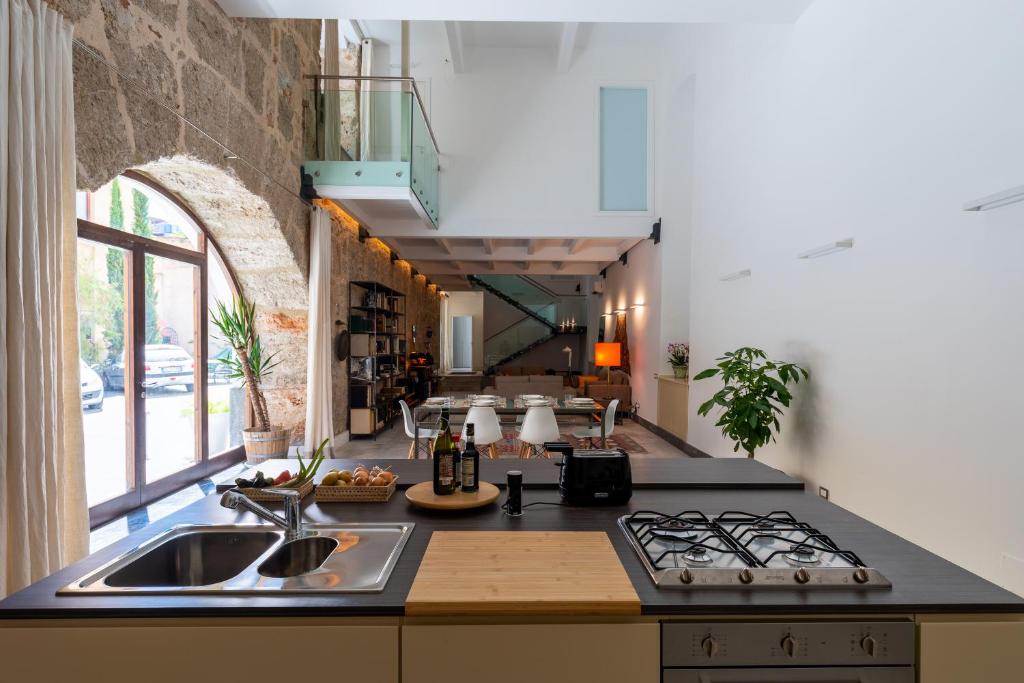 A kitchen or kitchenette at Valverde Art Space Loft by DomuSicily