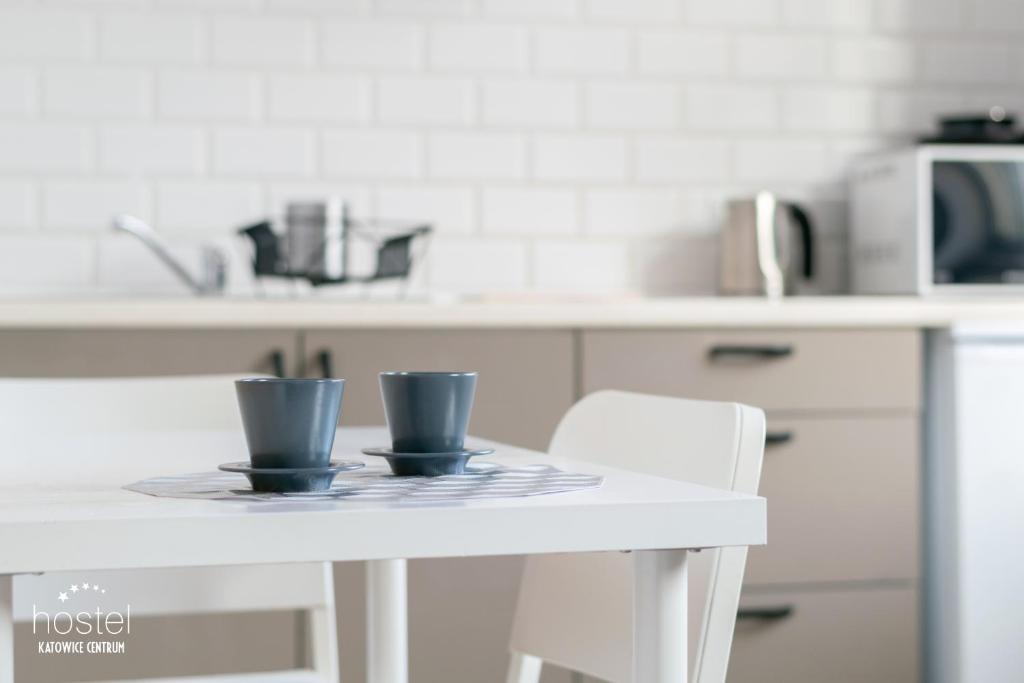 Kuchyň nebo kuchyňský kout v ubytování Hostel Katowice Centrum
