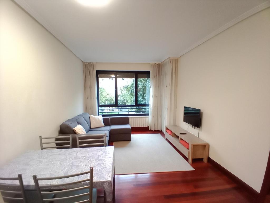 salon z kanapą i telewizorem w obiekcie Apartamento Ana Elgoibar con garaje w mieście Elgoibar