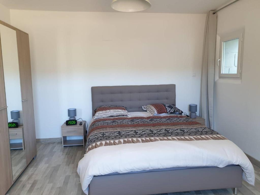 1 dormitorio con 1 cama grande en una habitación en CHEZ Xavier, en Les Assions