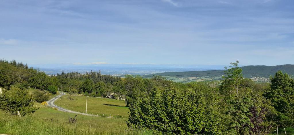 una carretera en medio de un campo con árboles en La Maison de Léobin en Véranne