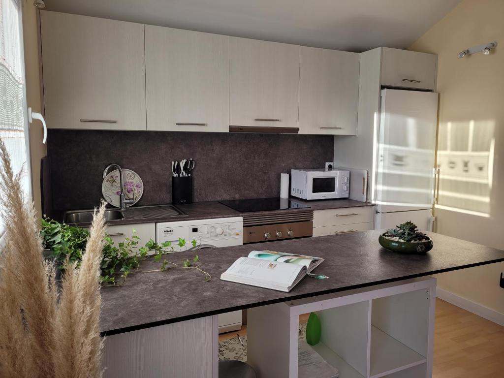 kuchnia z białymi szafkami i blatem w obiekcie La Casita De Campo. Relax y Naturaleza w mieście El Casar de Talamanca