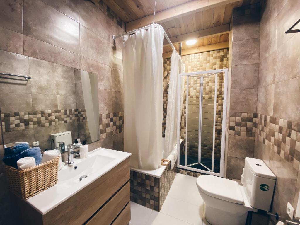 a bathroom with a toilet and a sink and a shower at Estudio Estadio Wanda Metropolitano in Madrid