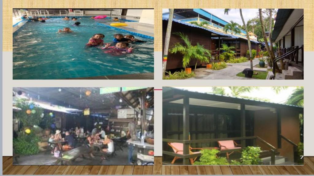 a collage of photos with people in a swimming pool at Nipah Bay Villa in Pangkor