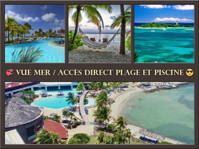 un collage de quatre photos d'un complexe hôtelier dans l'établissement Vue Mer & Accès Direct à la Plage avec Magnifique Piscine, à Saint-François