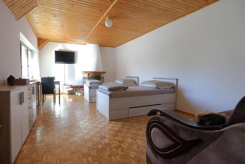 奧斯特羅文卡的住宿－KURP - Pokoje Gościnne, Noclegi，带沙发和电视的客厅