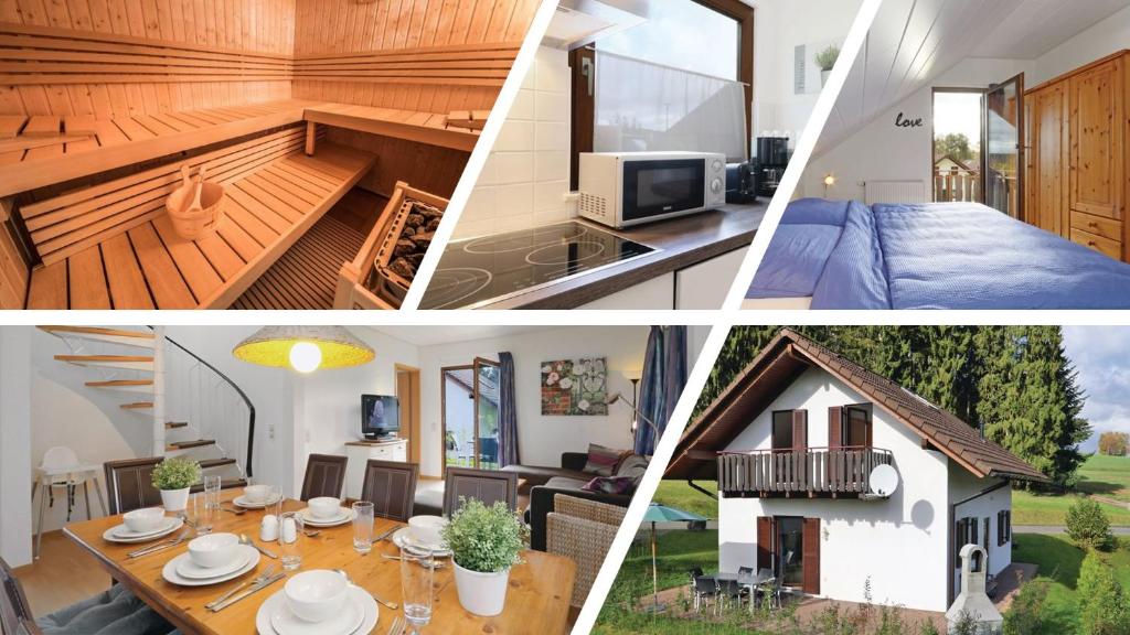 eine Collage aus drei Bildern eines Hauses in der Unterkunft Ferienhaus bei Zoe mit Sauna in Kirchheim