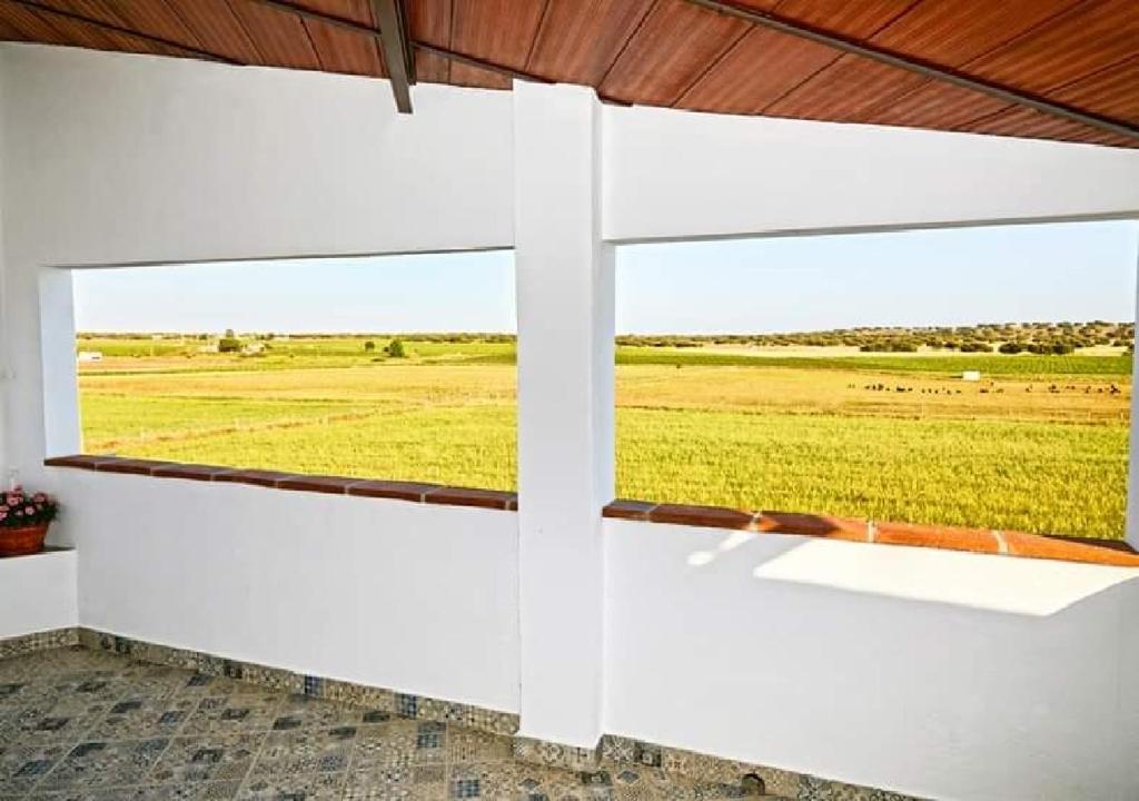 Zimmer mit Fenster und Blick auf ein Feld in der Unterkunft Casa Coração Alentejano- Casas com EnCanto in Reguengos de Monsaraz