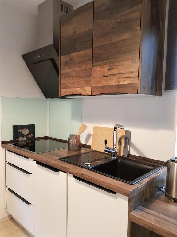Kuchyň nebo kuchyňský kout v ubytování Ferienwohnung Königsquellenpark
