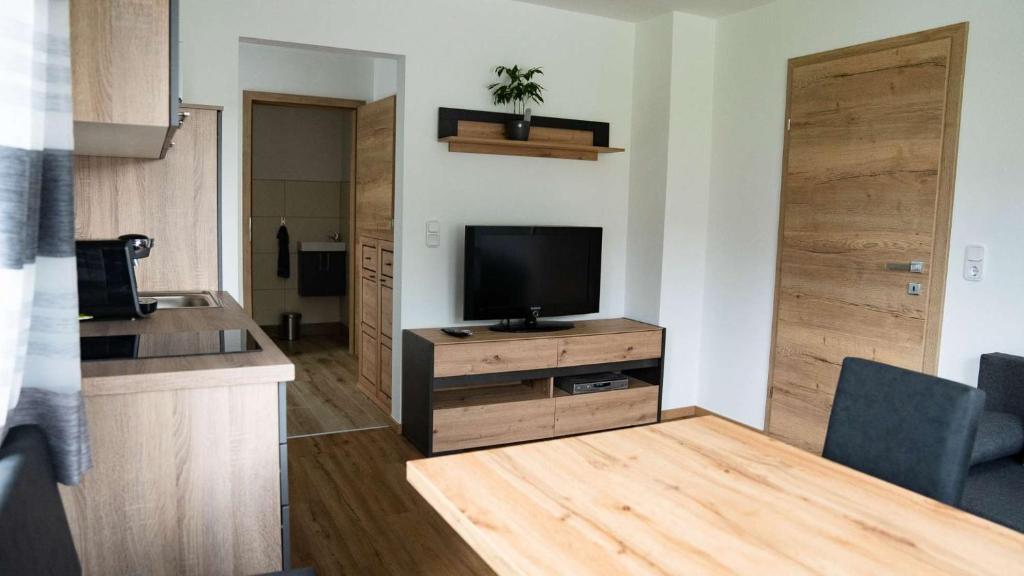 Televízia a/alebo spoločenská miestnosť v ubytovaní Apartment am Alpakahof Hahn