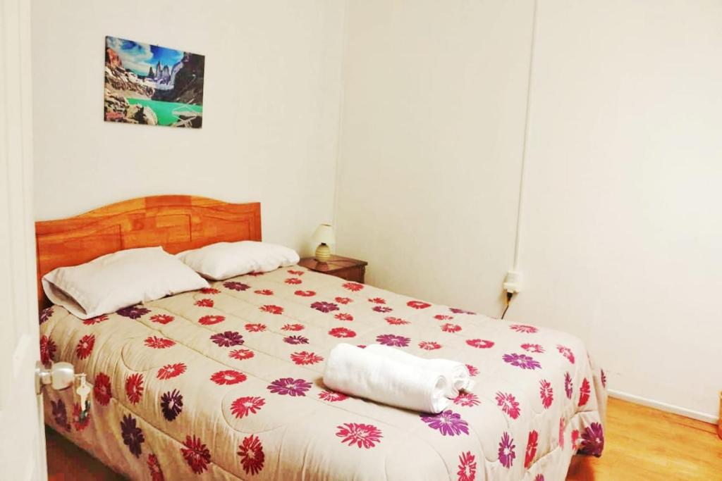 un letto con due cuscini sopra in una camera da letto di Aska Patagonia a Punta Arenas
