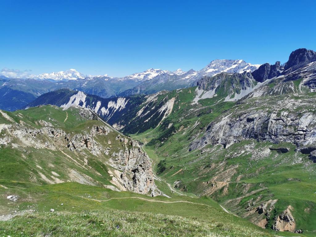 a mountain view of a valley in the mountains at Chalet Emilie in Courchevel