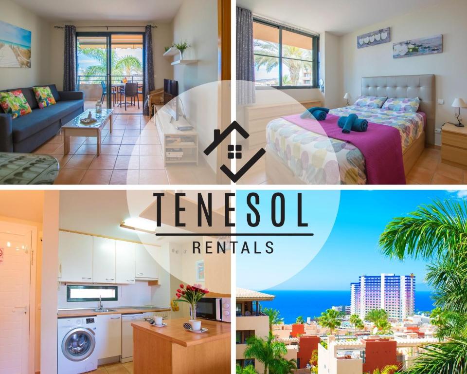 eine Collage mit zwei Bildern eines Hotelzimmers in der Unterkunft Paraiso 1 Sea view - TENESOL RENTALS in Playa Paraiso