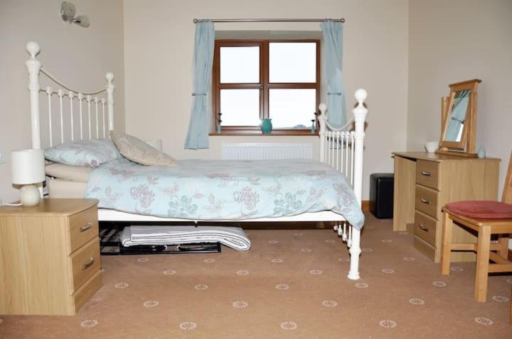 a bedroom with a bed and a dresser and a window at Blaengader Cottages DINAS in Aberystwyth