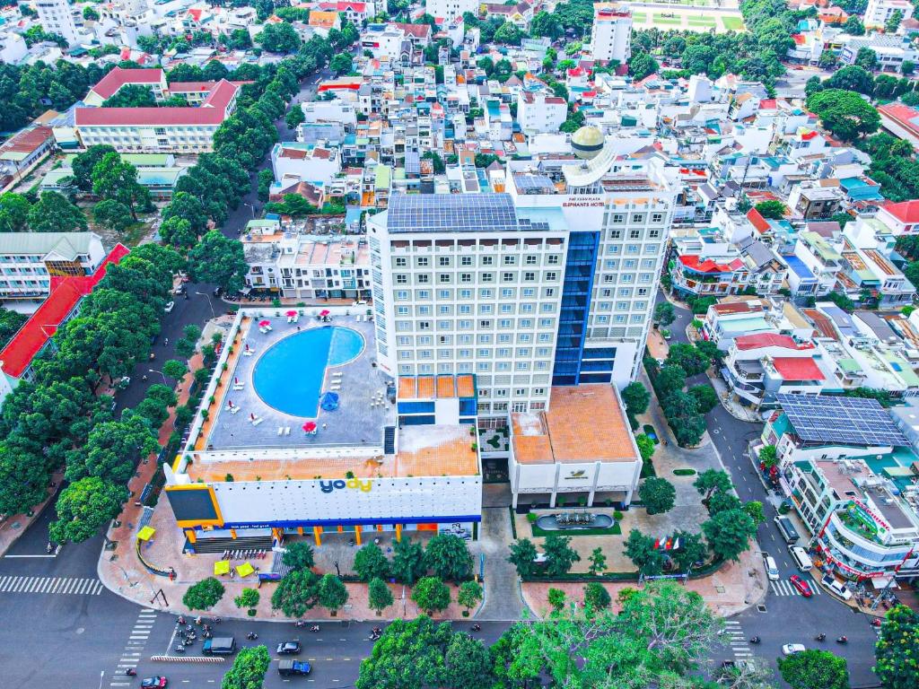 an aerial view of a building in a city at Elephants Hotel in Buon Ma Thuot